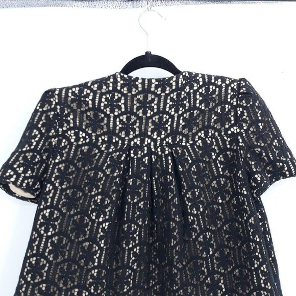 Milly Blazer Formal Short Sleeve Cape Floral Lace Overlay Open Cotton Blk Sz 10 - Picture 6 of 11